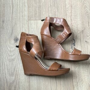 Brown Leather Wedge Sandals